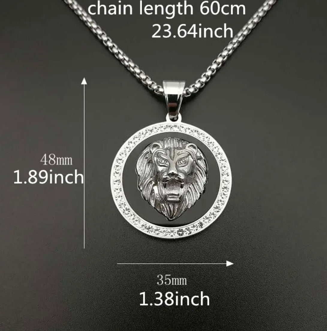 Gold Plated Faux CZ Diamond Lion Head Pendant Necklace