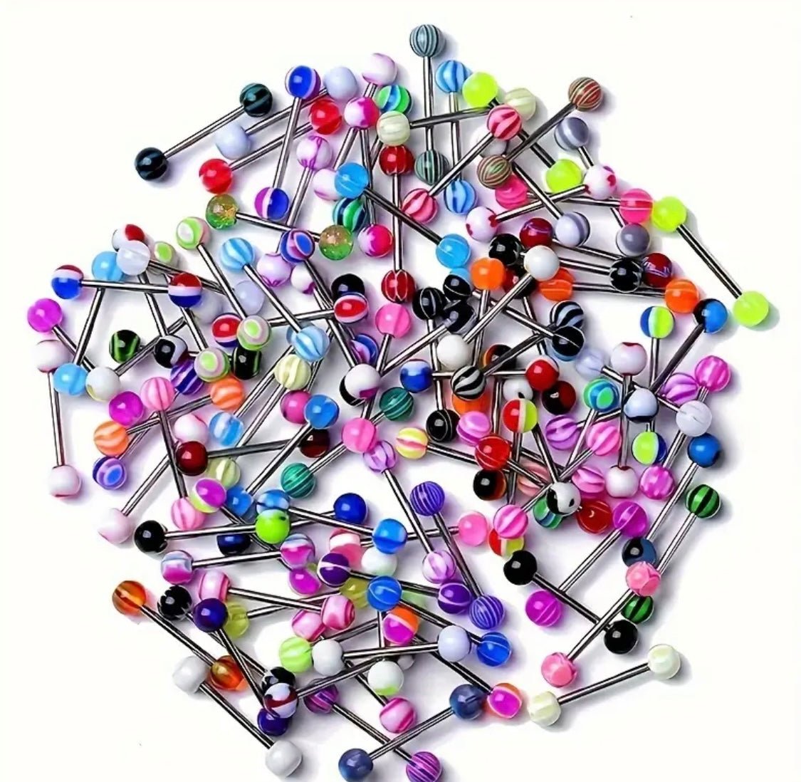 100 Total Pieces Stylish Tongue Rings Stainless Steel Barbells