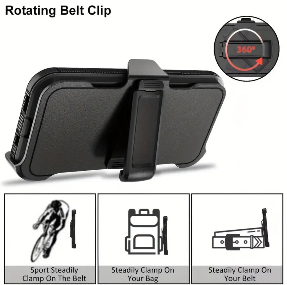 Heavy Duty Shockproof Armor Rugged Phone Case iPhone 16 Pro Belt Clip Included