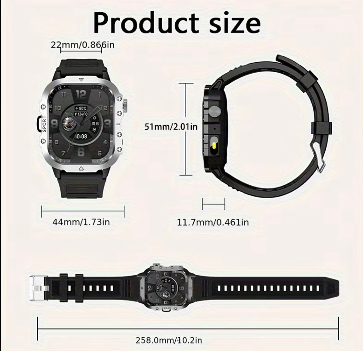 New Smart Watch 2.01 inch Large Screen LED Flashlight Fitness Tracker Compatible with iPhone or Android