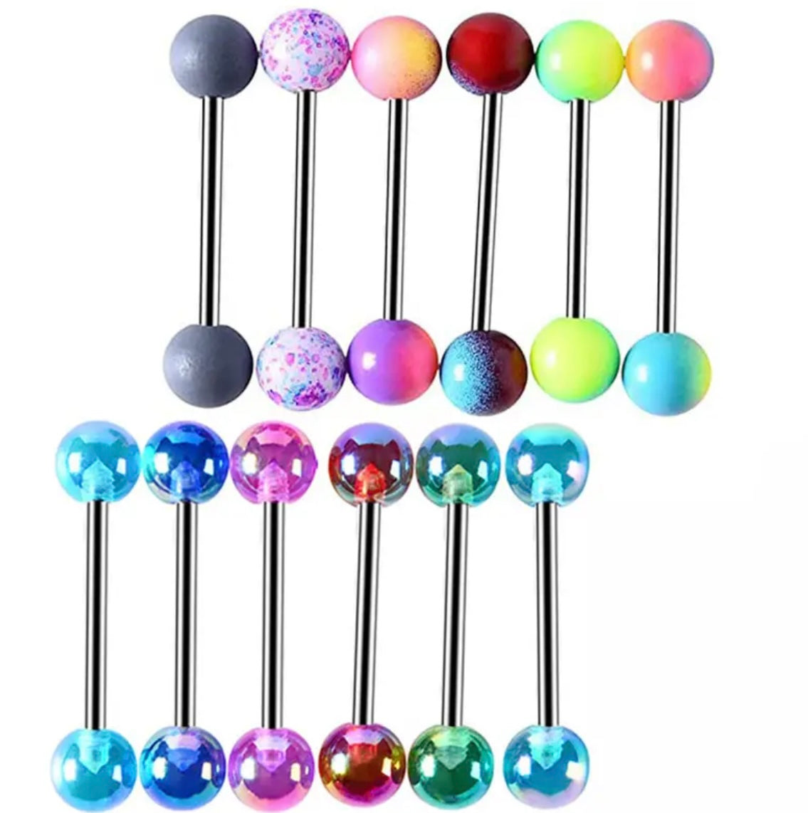 100 Total Pieces Stylish Tongue Rings Stainless Steel Barbells