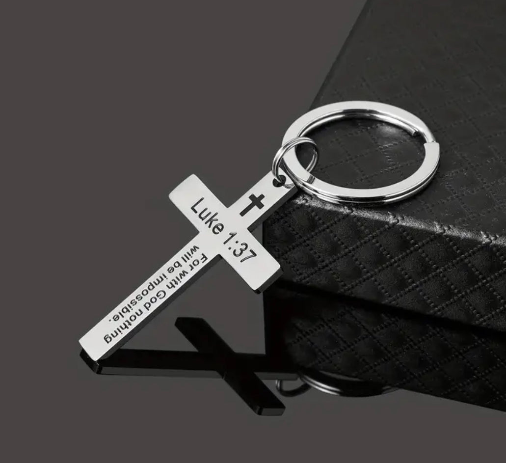 1 pc Custom Cross Keychain Stainless Steel Slogan Religious Key Ring Bible Verse Keychain