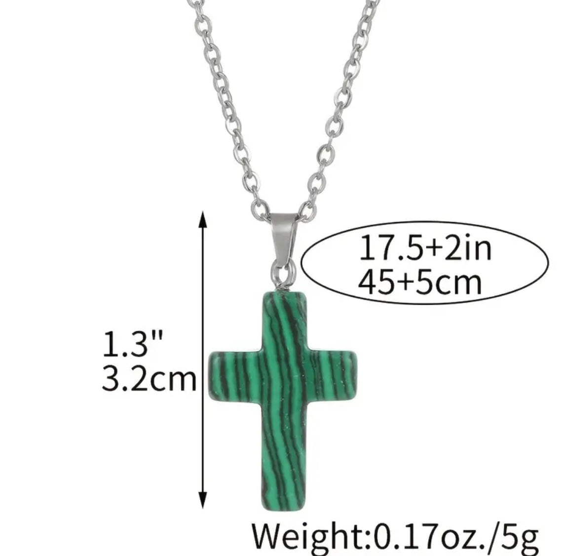 Natural Stone Cross Gemstone Pendant Necklace