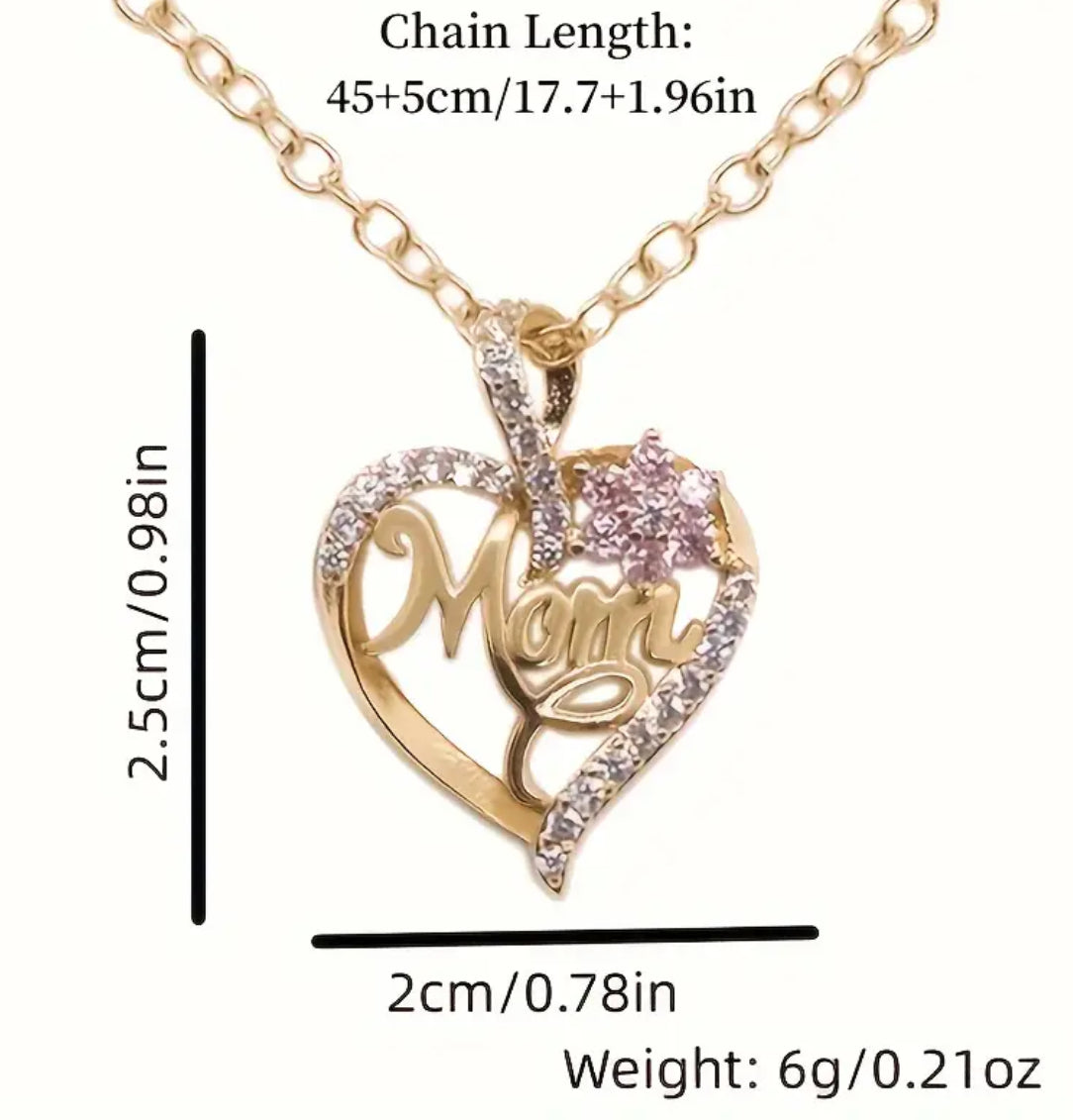 Stylish Heart Flower MOM Pendant Necklace Symbol of Love Great Gift