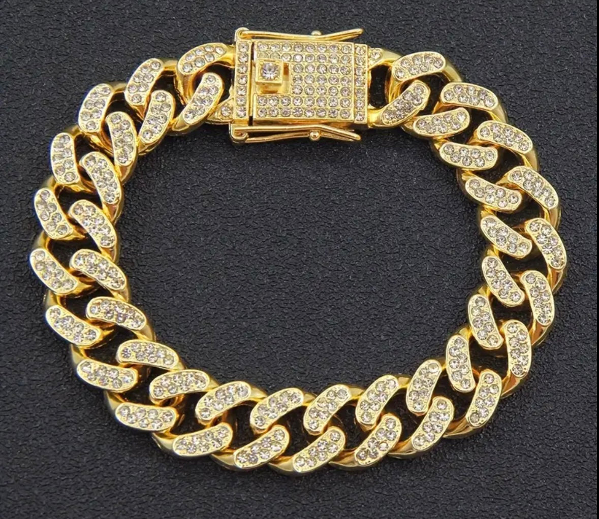 1pc Hip-hop 12mm Thick Rhinestone Cuban Chain Bracelet