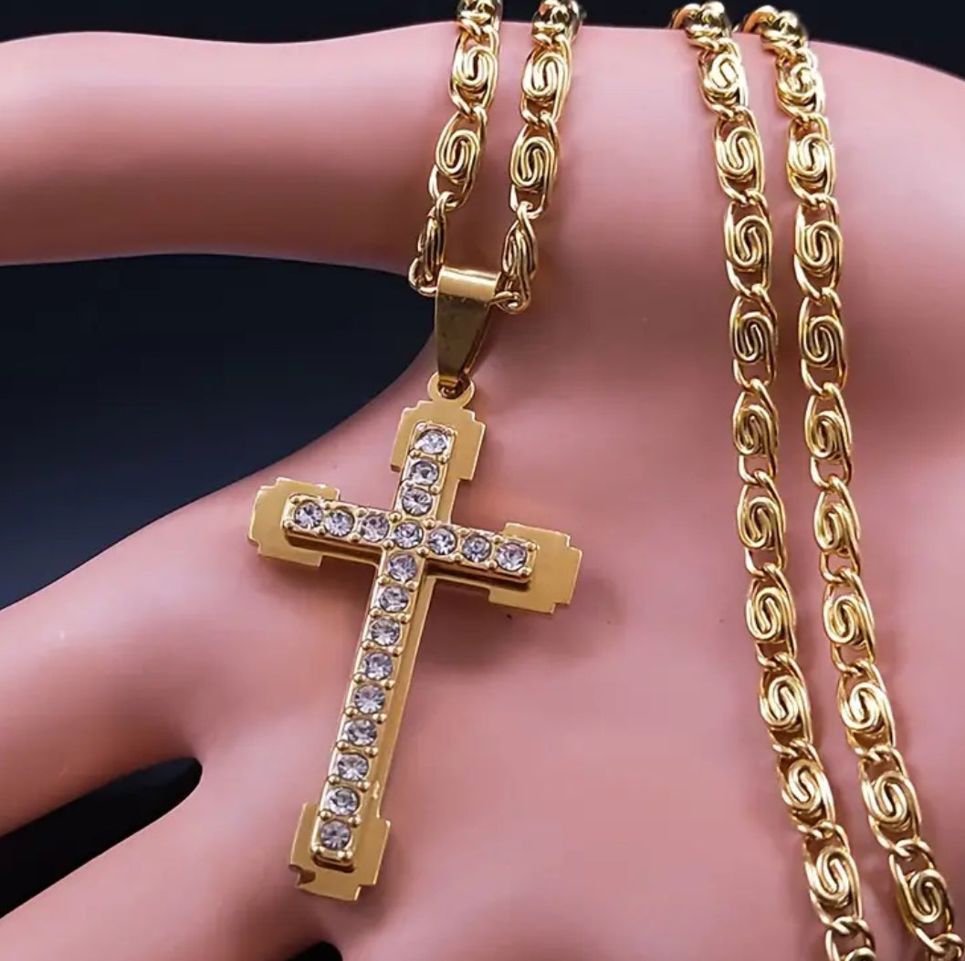 Stainless Steel Cross Necklace with Rhinestone Clavicle Chain Fashion Great Gift