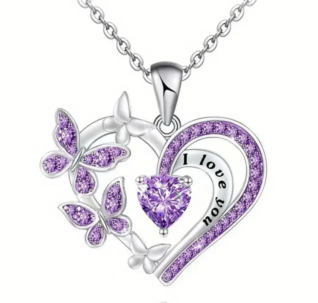 1 pc Shiny Butterfly Decor Heart Shaped Pendant for Women