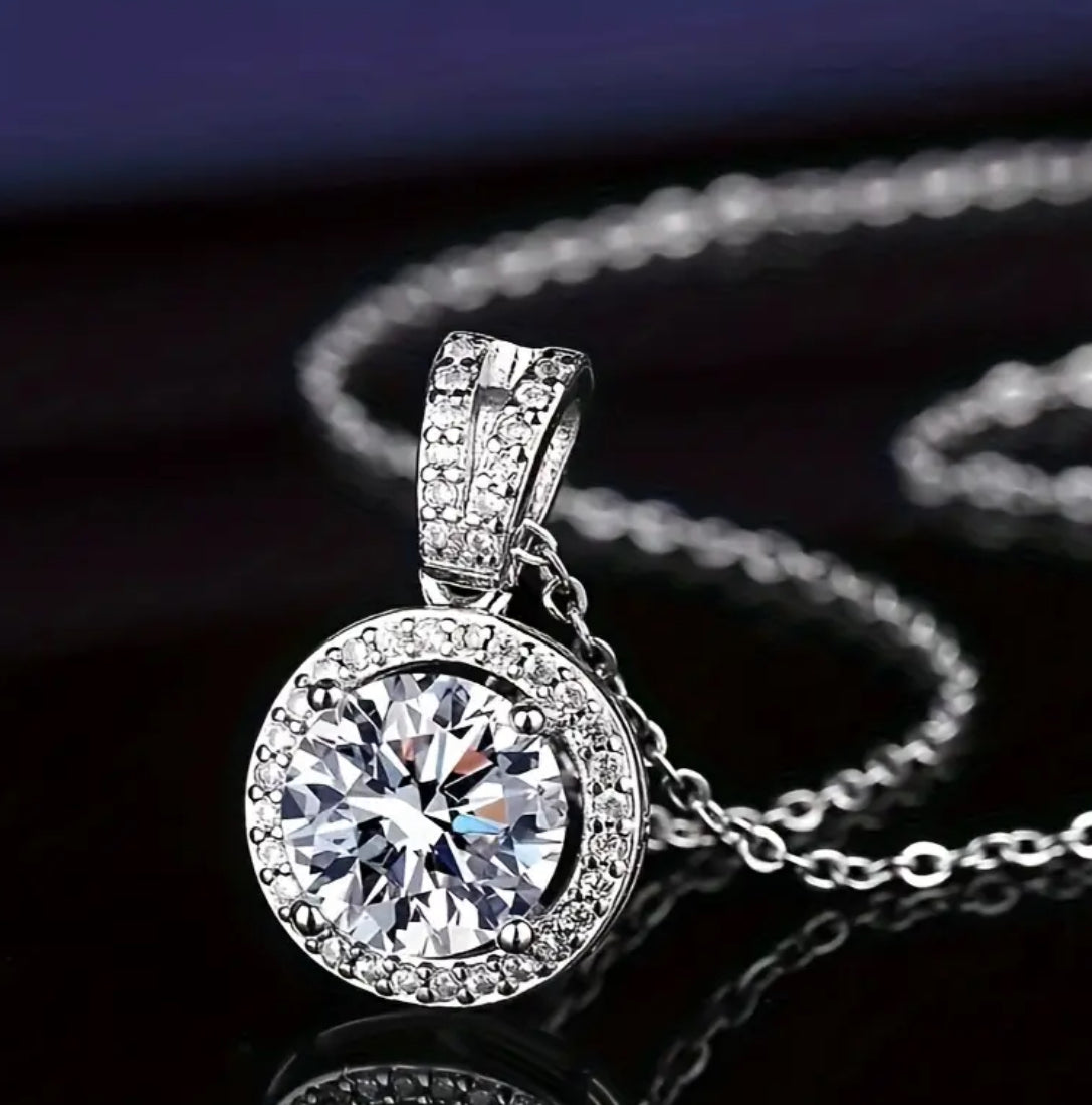 Luxury Elegant 3ct Moissanite Pendant Necklace Lovely Design White Gold Plated