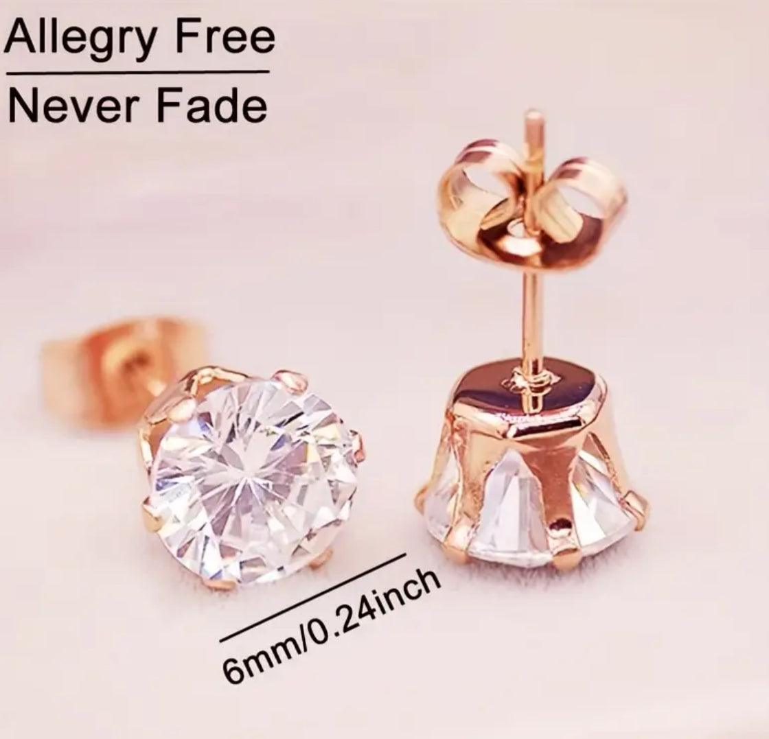 Elegant Luxury Rose Golden Zircon Stud Earrings Perfect Gift