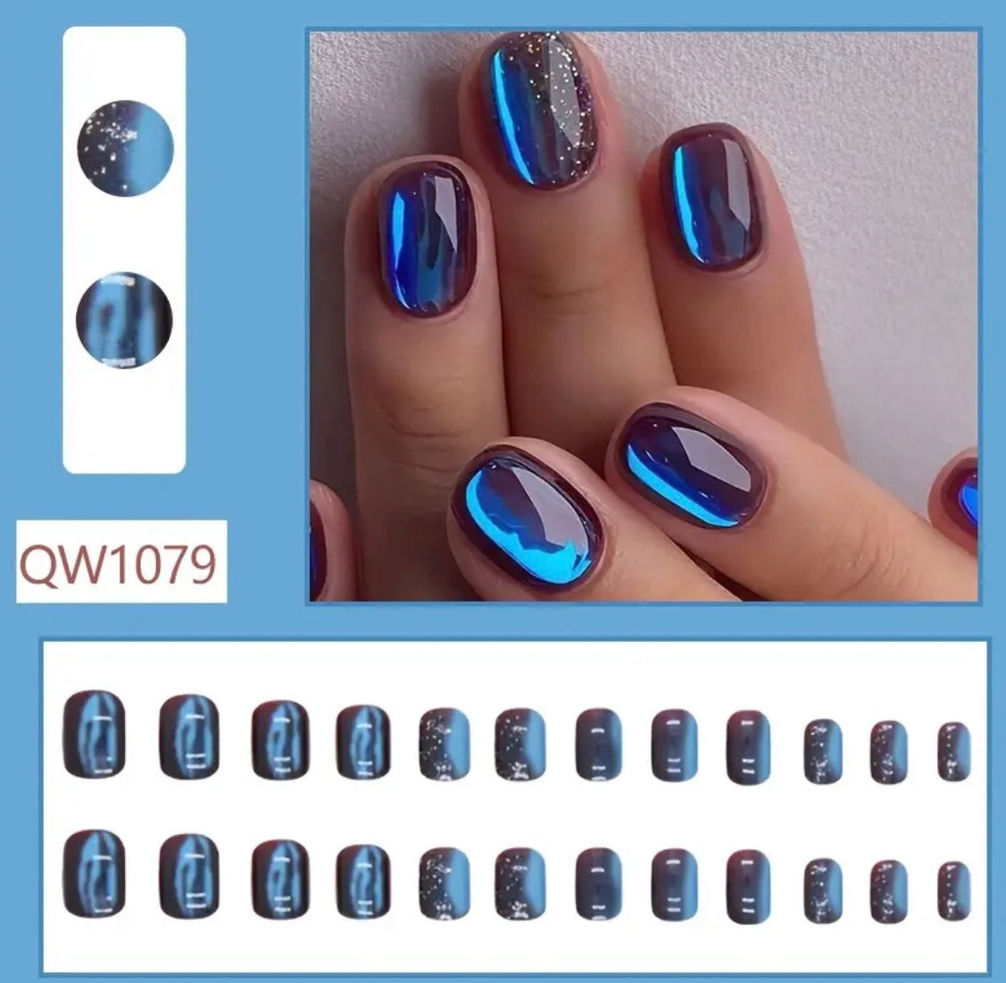 24 pcs Glossy Short Square Fake Press On Nails