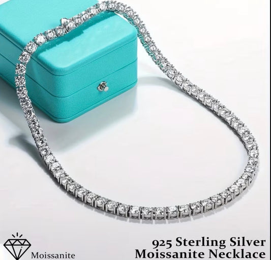 925 Silver Moisen Stone Tennis Necklace High Quality Jewelry