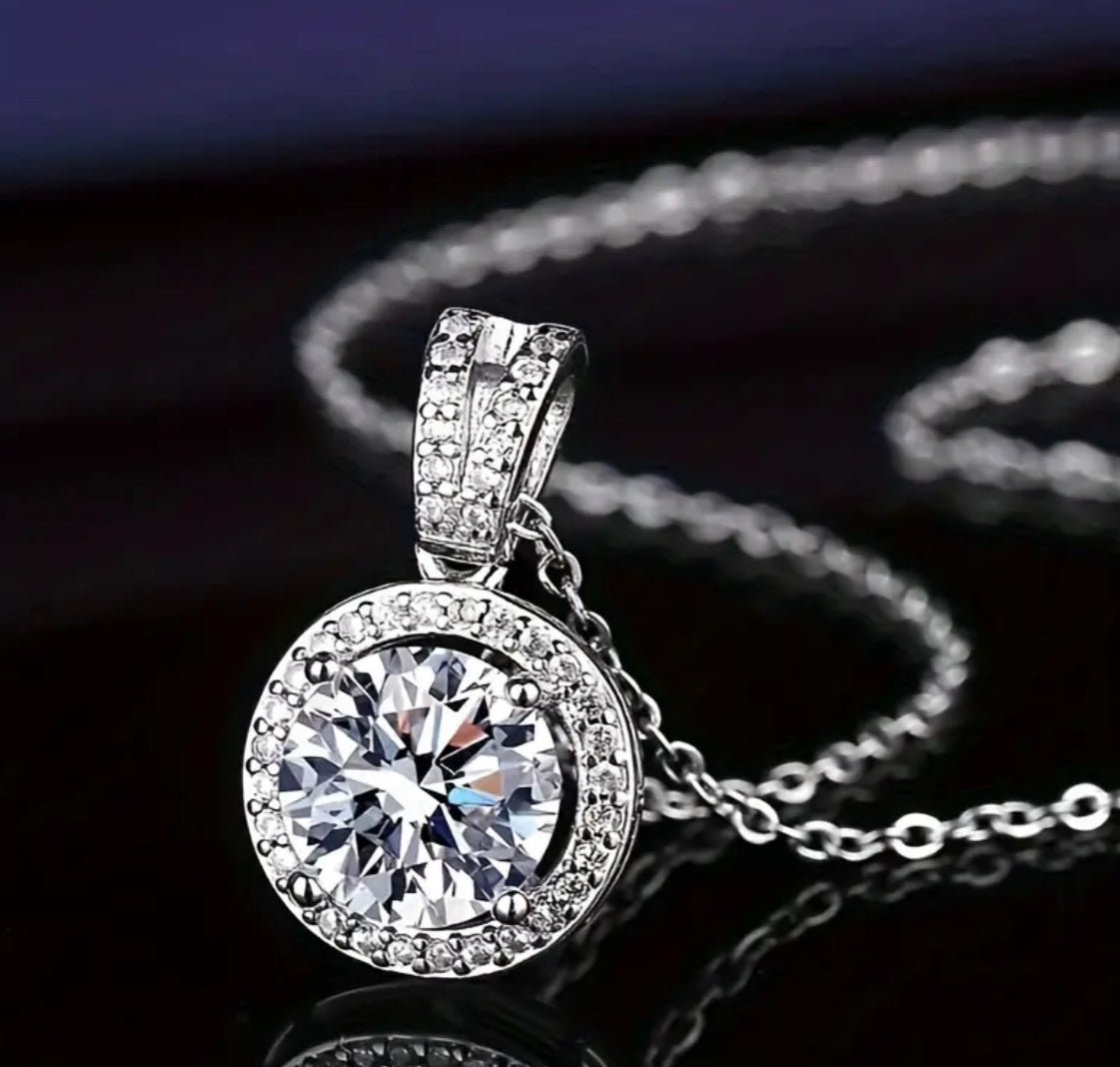 Luxury Elegant 3ct Moissanite Pendant Necklace Lovely Design White Gold Plated