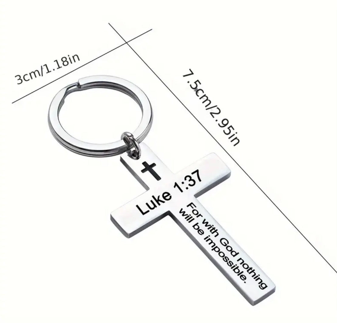 1 pc Custom Cross Keychain Stainless Steel Slogan Religious Key Ring Bible Verse Keychain