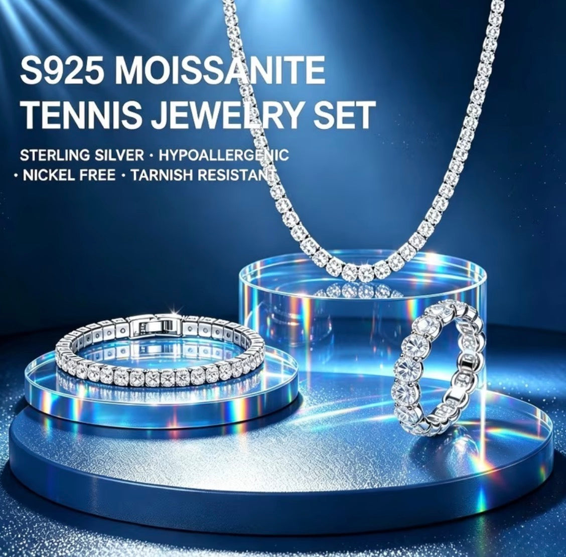 Three-Piece Moissanite Jewelry Set in Sterling Silver (925)