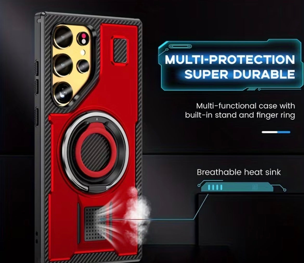 Samsung Galaxy S23 Dark Red Phone Case With Rotating Bracket Soft Silicone Ring Protection
