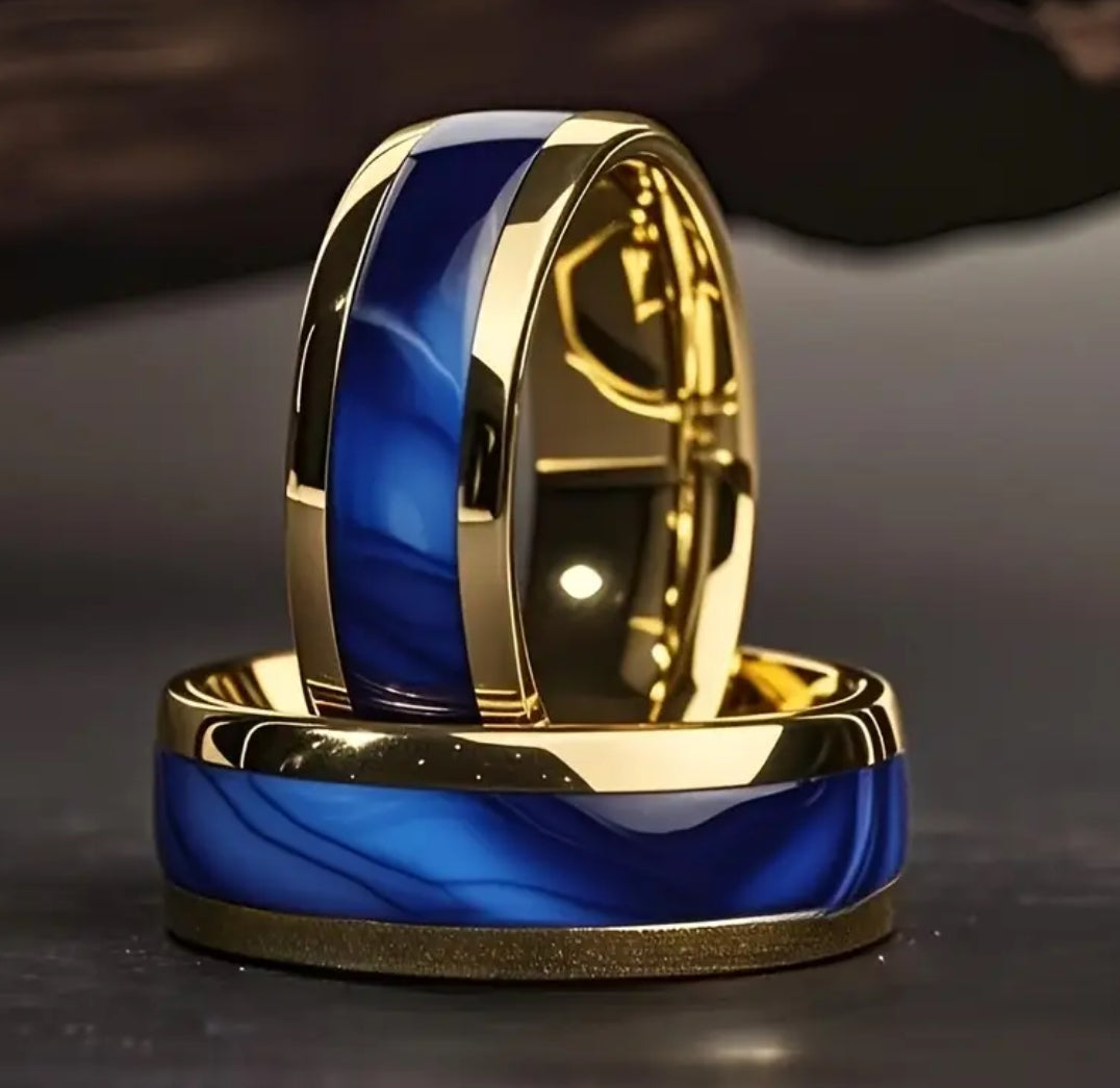 Modern Elegant Blue Marbled Design Polished Golden Tone 304 Stainless Steel