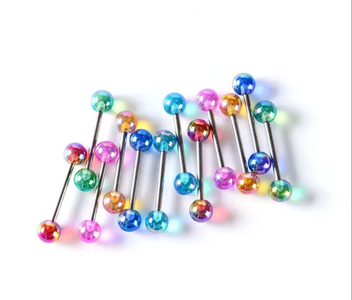 100 Total Pieces Stylish Tongue Rings Stainless Steel Barbells