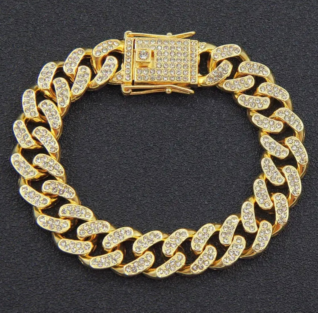 1pc Hip-hop 12mm Thick Rhinestone Cuban Chain Bracelet