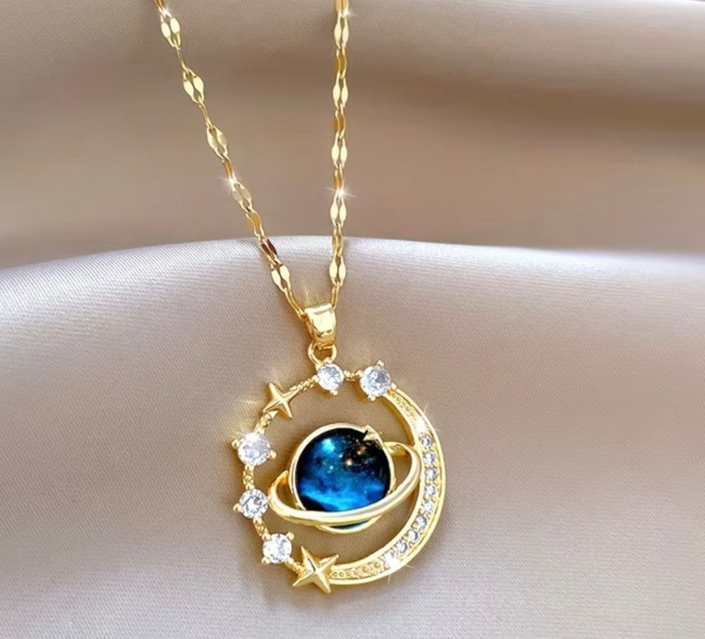 Gold-Tone Blue Moon Pendant with CZ Stone