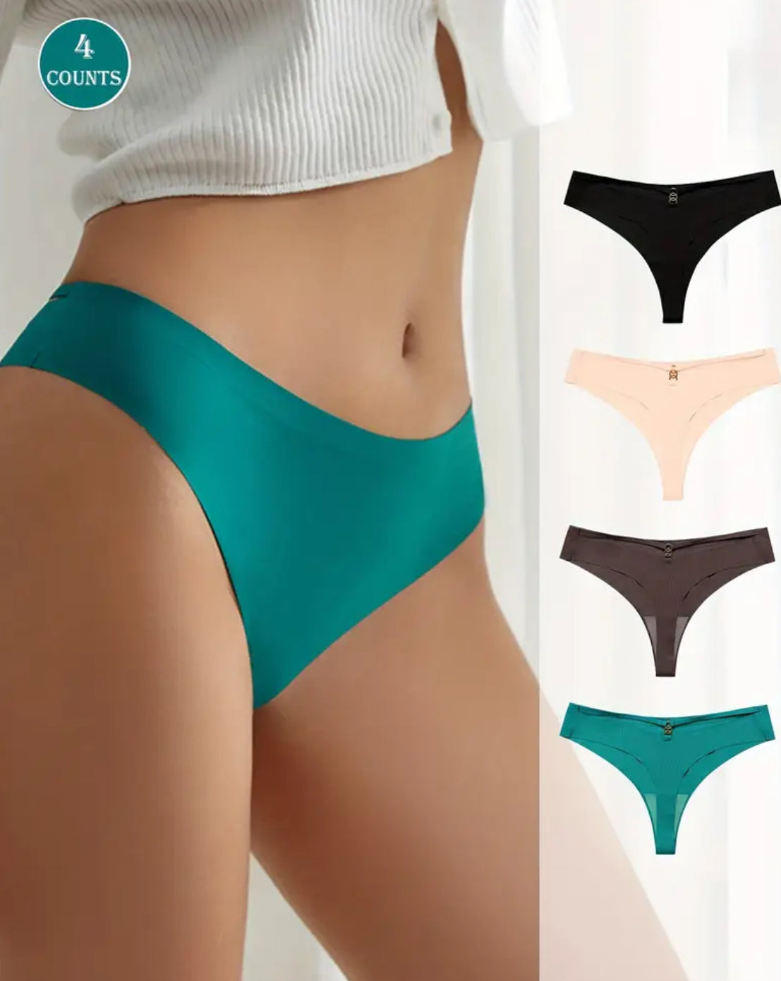 4pcs Women’s Thong Low Waist V Strings Breathable Nylon and Elastane Seamless Size Small