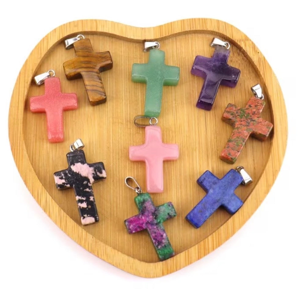 Natural Stone Cross Pendant Collection