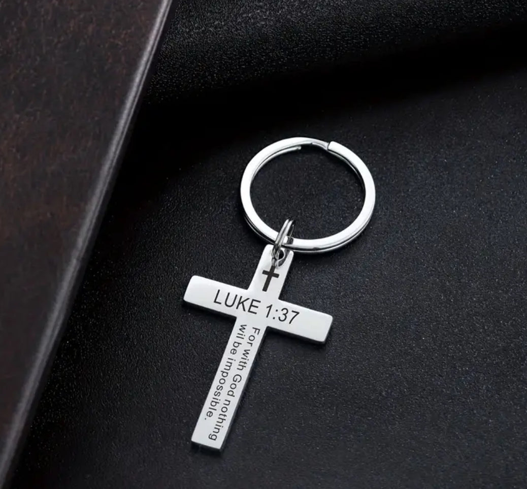 1 pc Custom Cross Keychain Stainless Steel Slogan Religious Key Ring Bible Verse Keychain