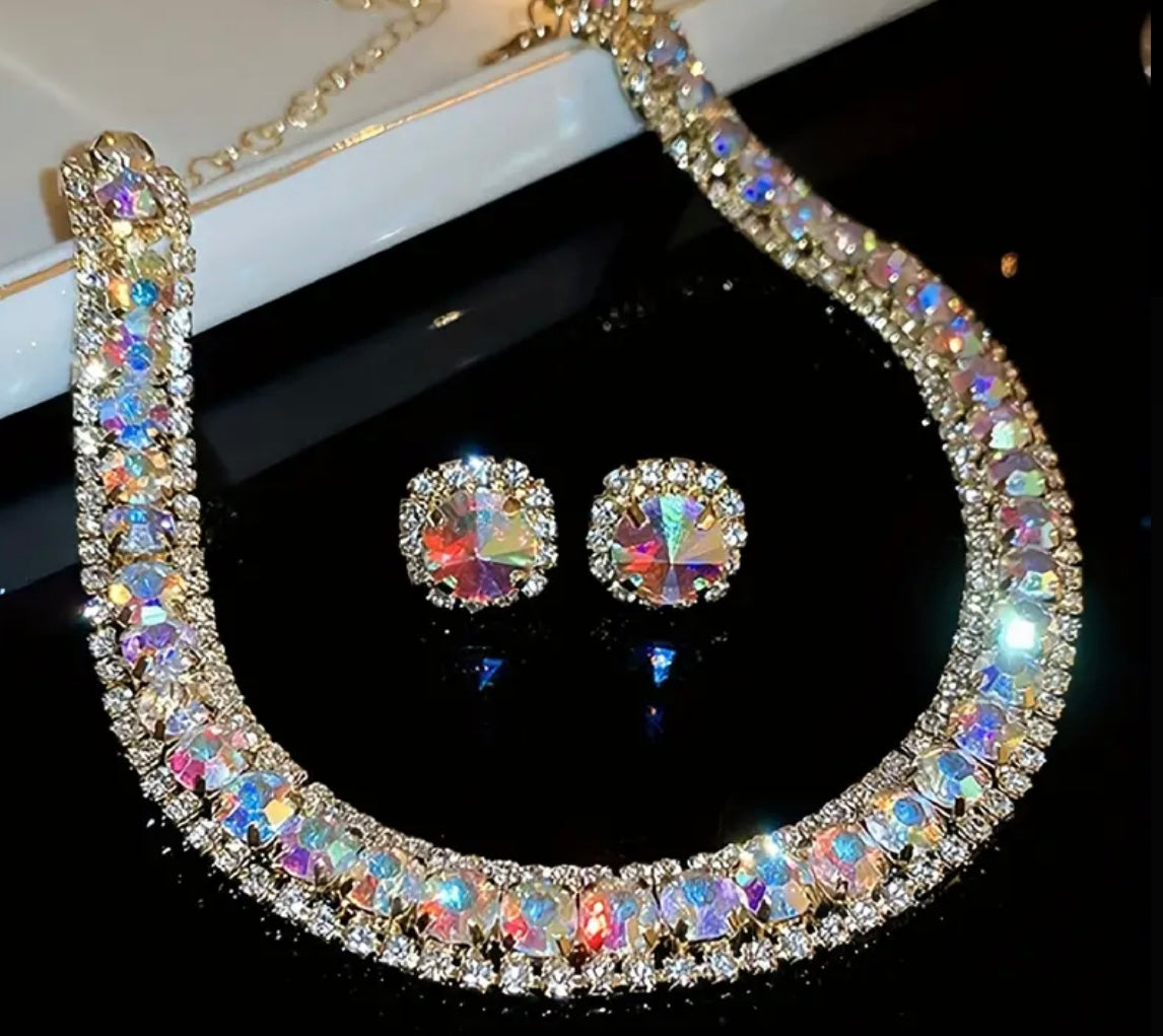 Radiant Rhinestones Earring and Necklace Set Durable Alloy Fashion Jewelry