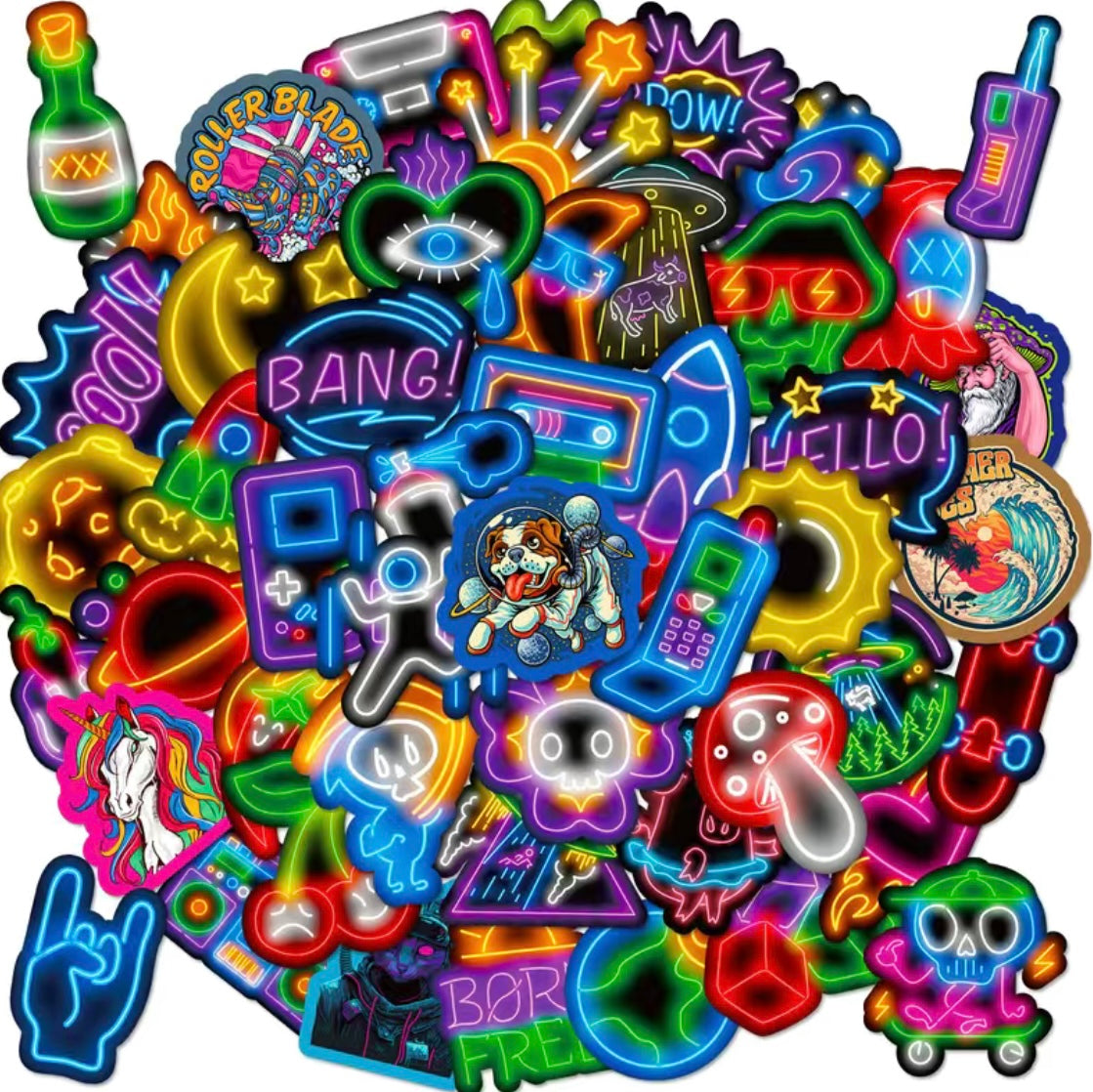 50 Pack of Neon Random Stickers for decorating