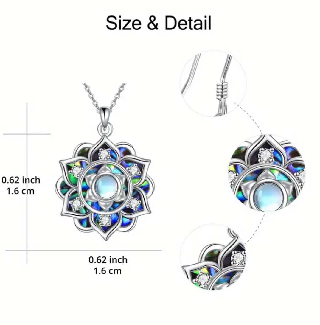 Elegant Lotus Flower Pendant Necklace With Luminous Opal and Sparkling Crystals hyper allergenic Alloy