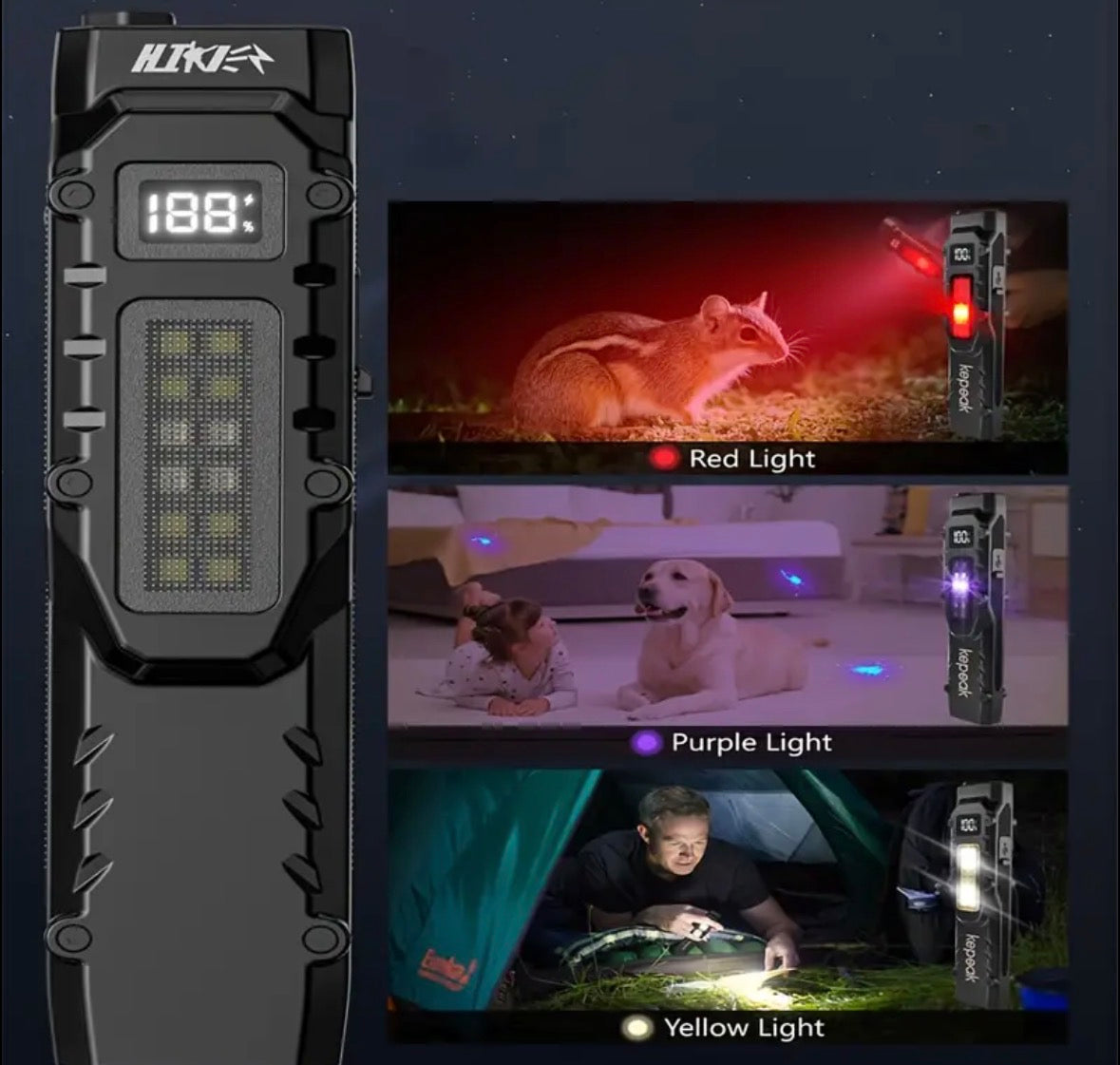 Tactical Flashlight 1600LUMEN Rechargeable LED Flat Flashlight With Clamp and Digital Display