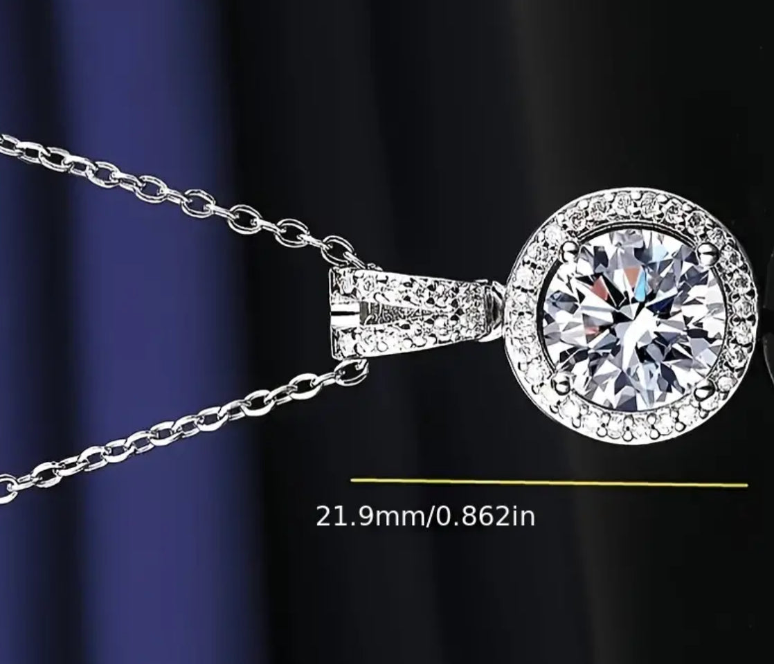 Luxury Elegant 3ct Moissanite Pendant Necklace Lovely Design White Gold Plated