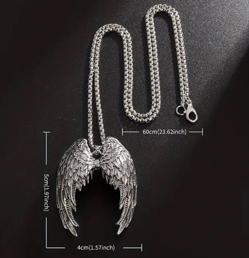 1 pc Vintage Silvery Metal Angel Wings Pedant Necklace Men Women Fashion Jewelry Great Gift