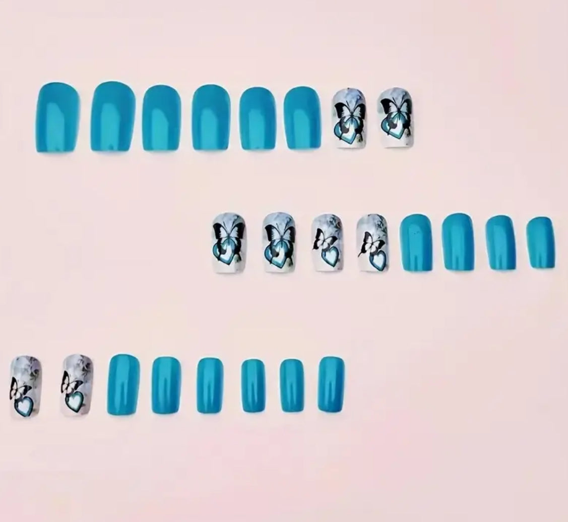 24 pcs Beautiful Butterfly Fake Press On Nails
