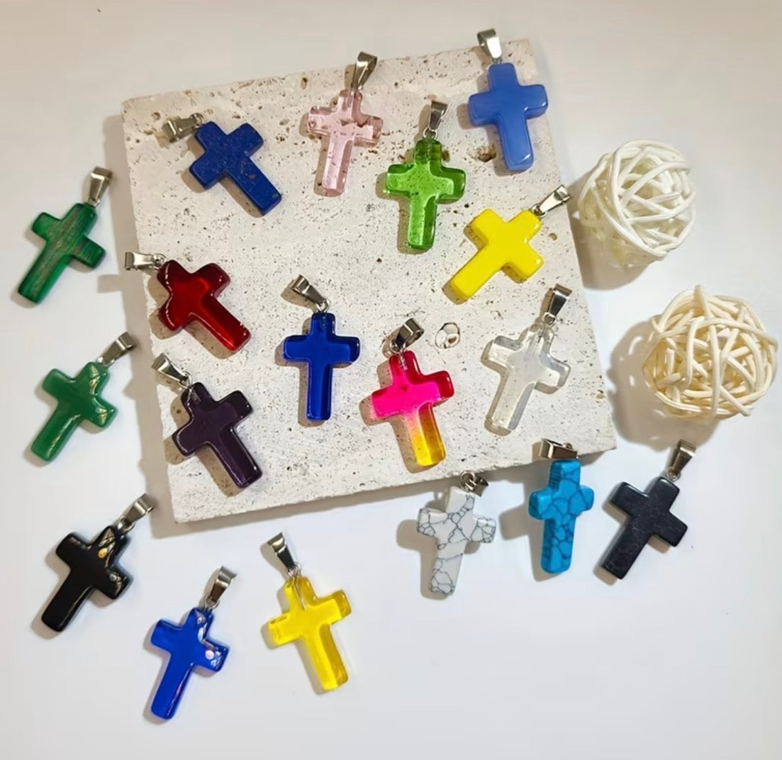 Natural Stone Cross Pendant Collection