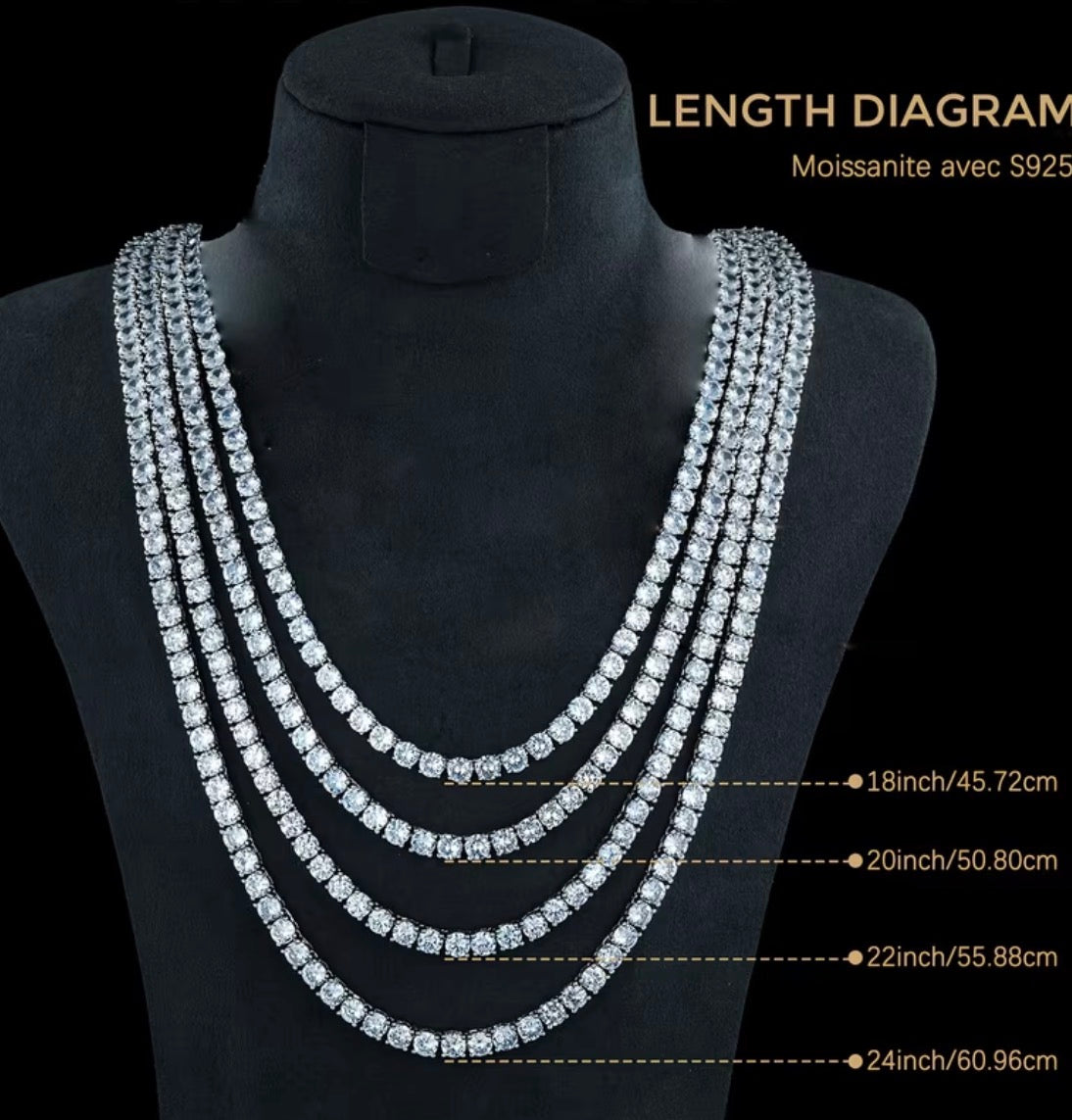 925 Silver Moisen Stone Tennis Necklace High Quality Jewelry
