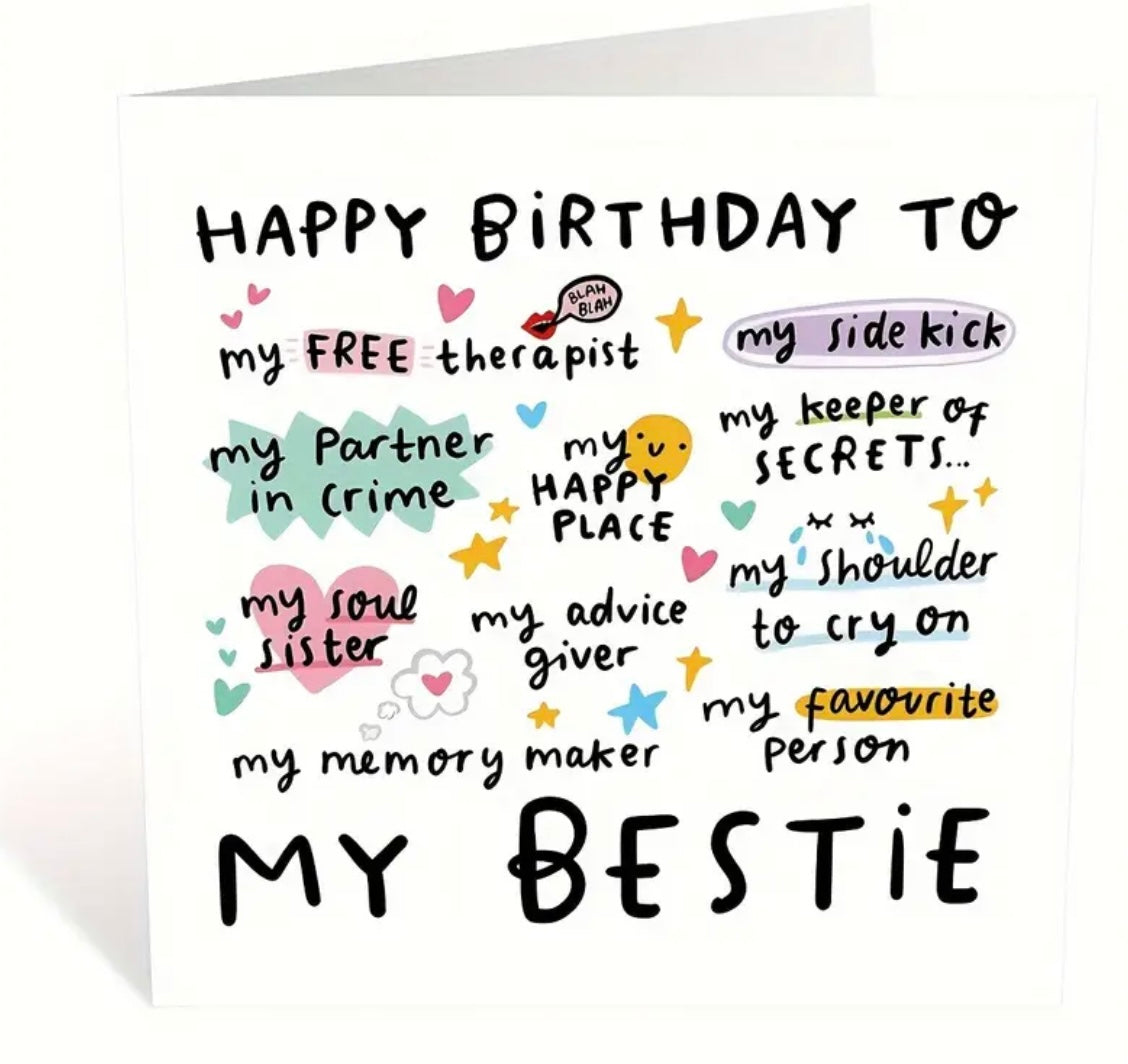 1 pc Happy Birthday To My Bestie Card Great Gift for Best Friends