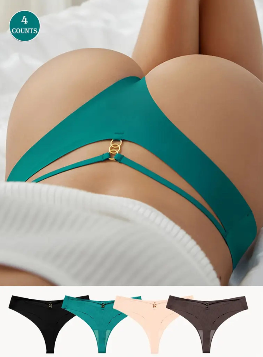 4pcs Women’s Thong Low Waist V Strings Breathable Nylon and Elastane Seamless Size Small