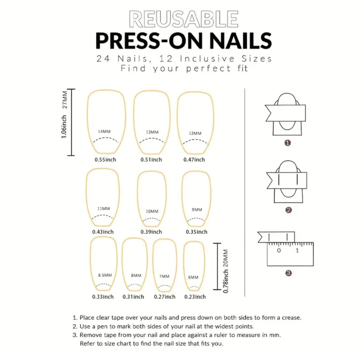 24 Mid Length Press ons With Colorful Flower Design