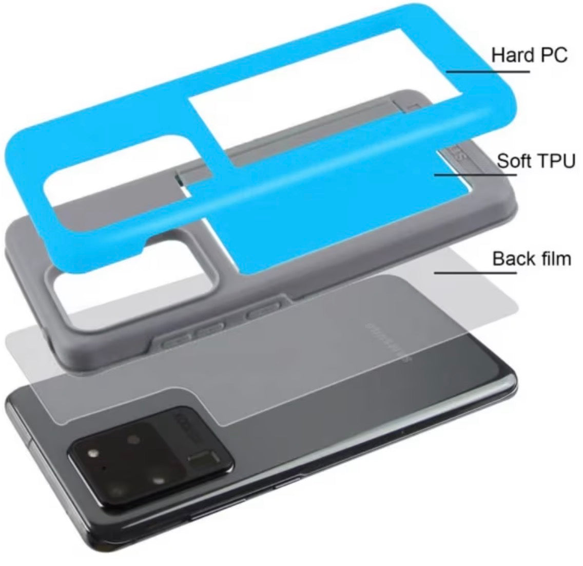 S20 Ultra 5G Premium Dual Layer Protection Phone case With Open Midsection for up to 3 cards