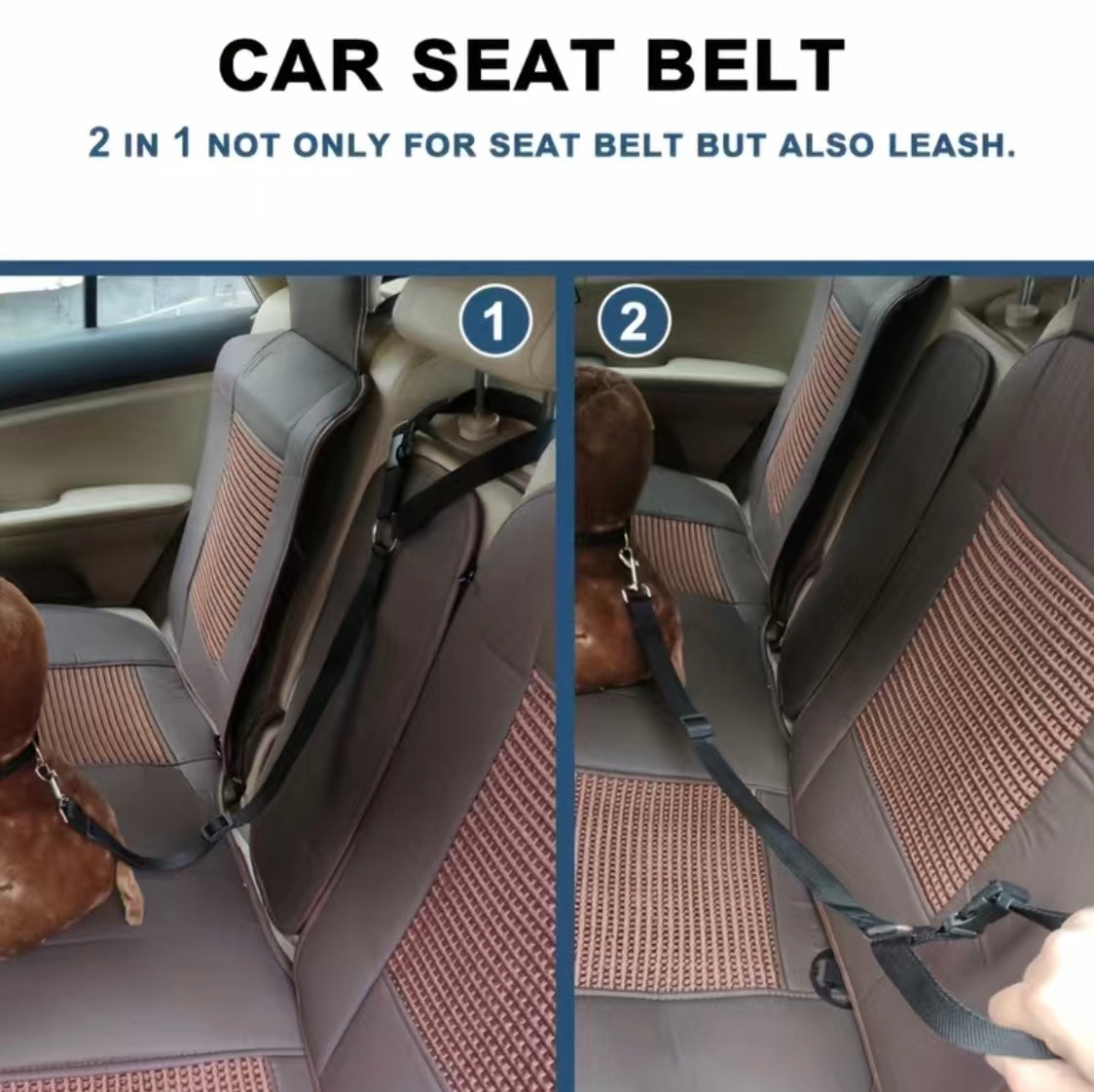 2 in 1 Dog Leash for Car Seat Belt