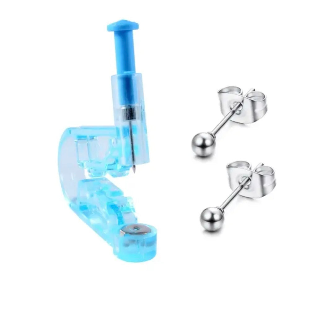 3 pc Ear Piercing Kit Durable Steel Ball Studs and Stylish Earrings, Safe Ear Stud Gun