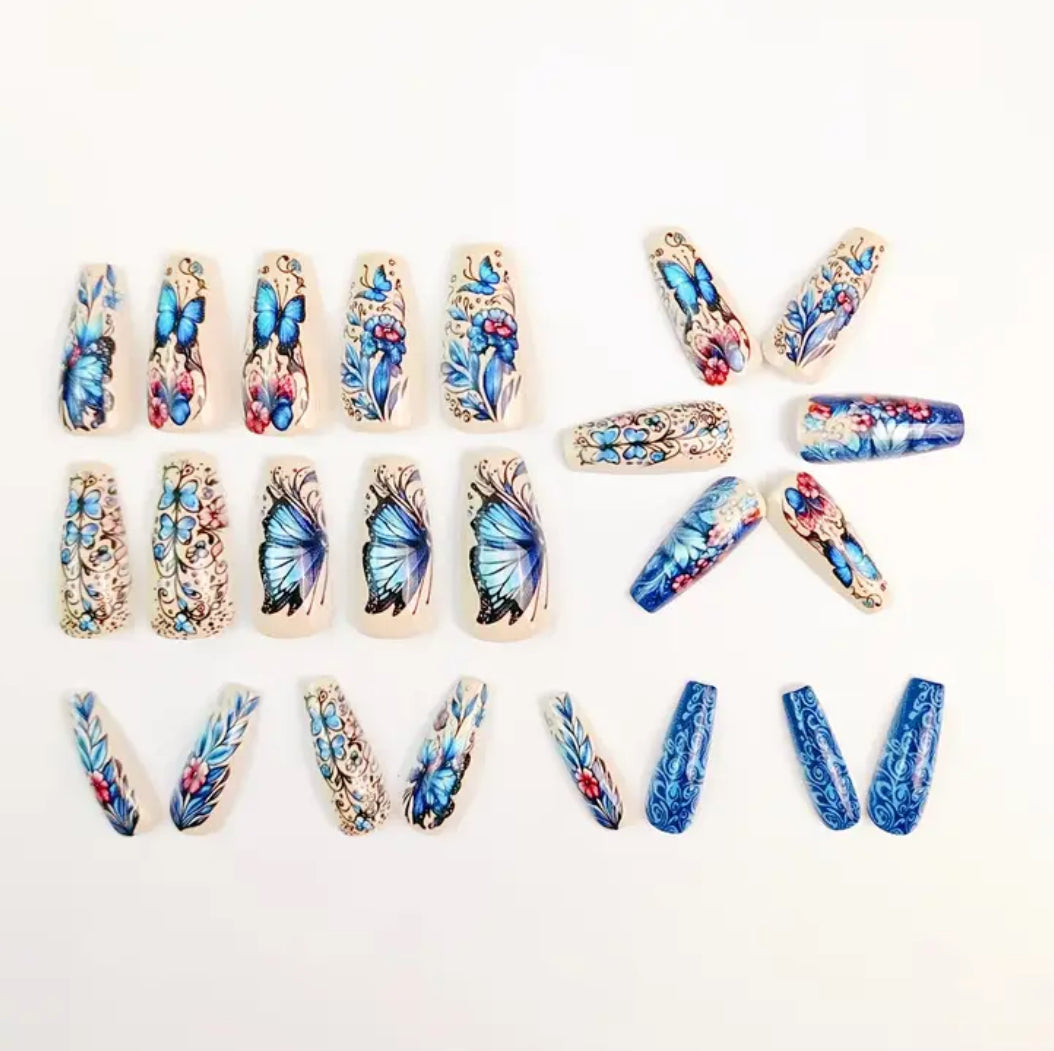 24 pcs Beautiful Butterfly Fake Press On Nails