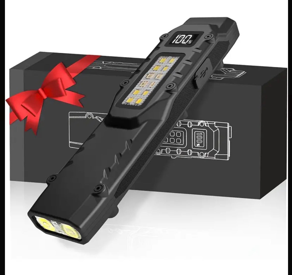 Tactical Flashlight 1600LUMEN Rechargeable LED Flat Flashlight With Clamp and Digital Display