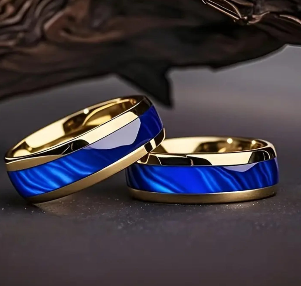 Modern Elegant Blue Marbled Design Polished Golden Tone 304 Stainless Steel
