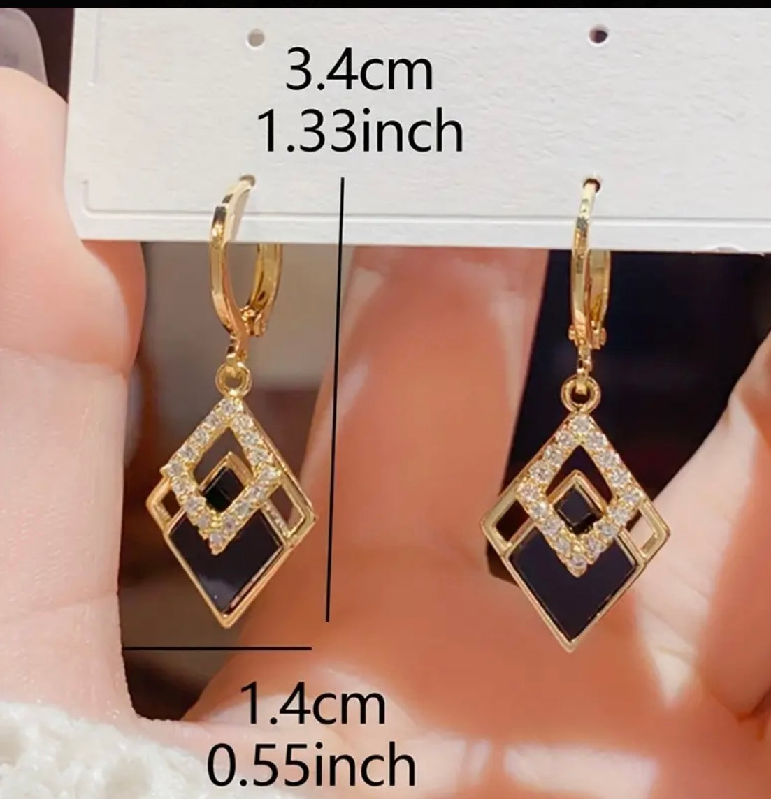 Double Rhombus Shape Shiny Zircon Inlaid Dangle Elegant Earrings