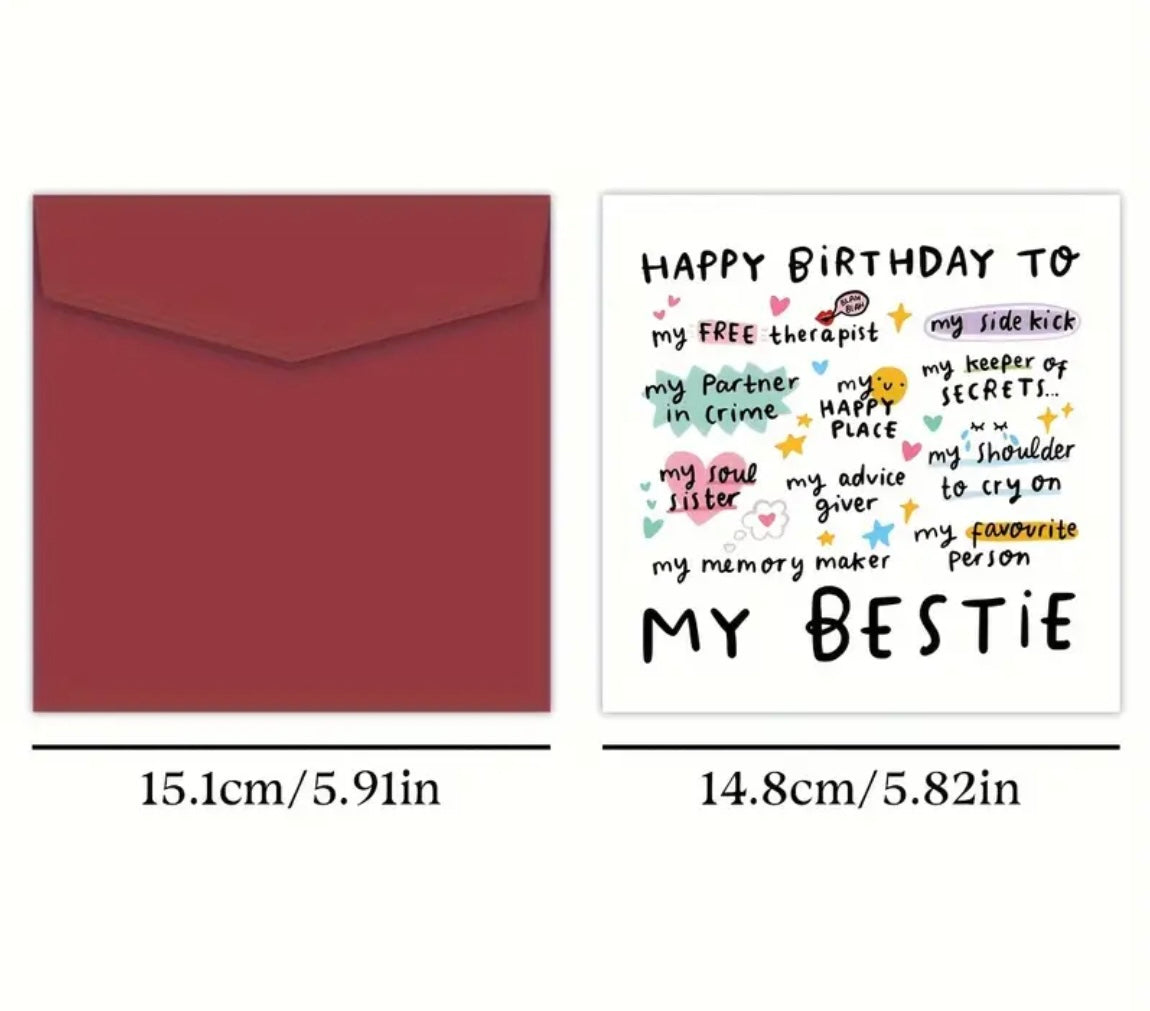 1 pc Happy Birthday To My Bestie Card Great Gift for Best Friends