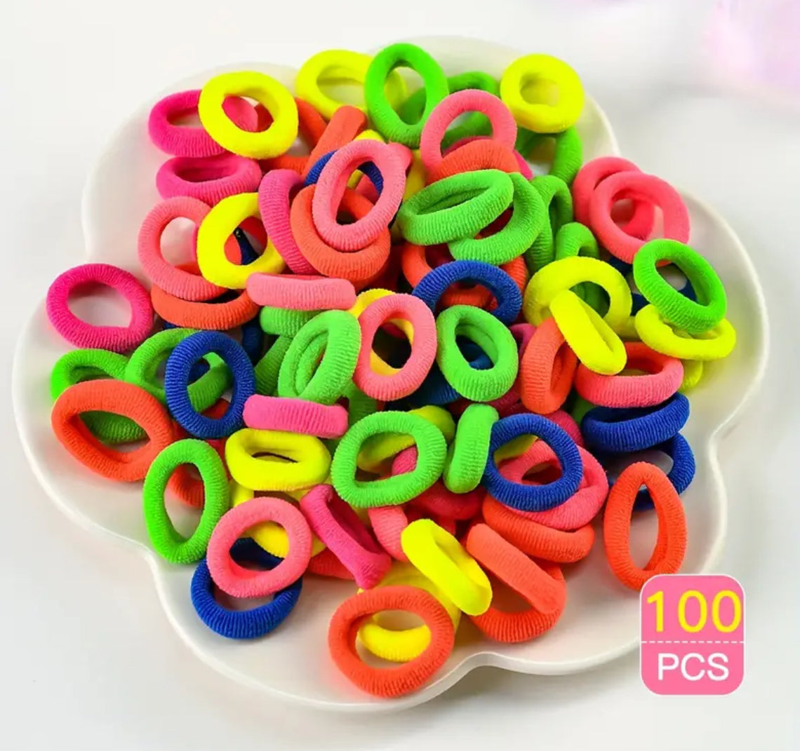 100 pcs Simple Style Elastic Hair Ties Colorful Pack