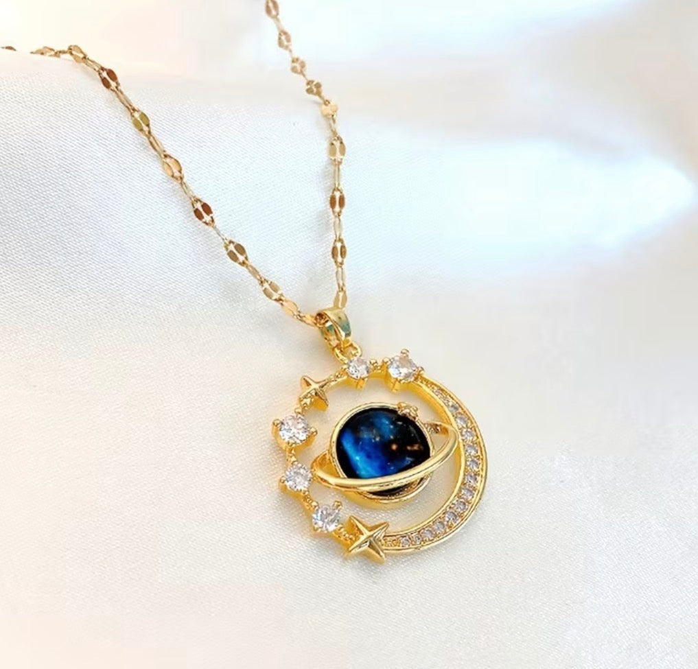 Gold-Tone Blue Moon Pendant with CZ Stone