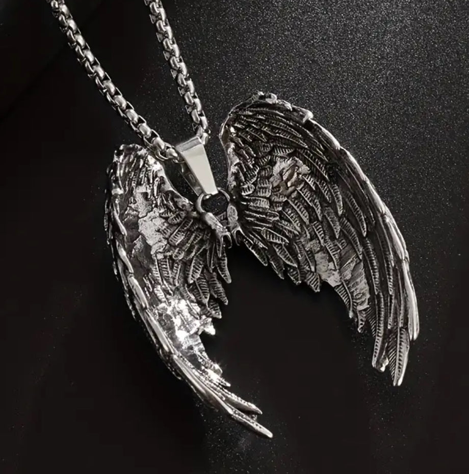 1 pc Vintage Silvery Metal Angel Wings Pedant Necklace Men Women Fashion Jewelry Great Gift