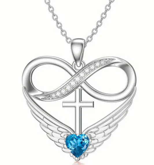 1 pc Angel Wings Infinity Necklace, Cross Heart Pendant Necklace Jewelry Great Gift